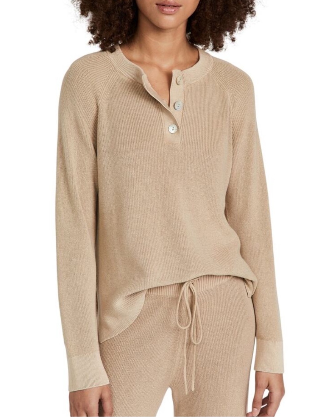 Rails Piper Cashmere Cotton Henley Sweater Top In Sand Size Small Neutral Luxury